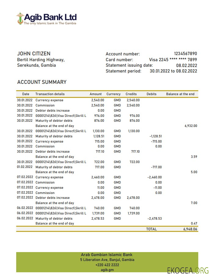 Déclaration de la Banque islamique arabe gambienne de Gambie